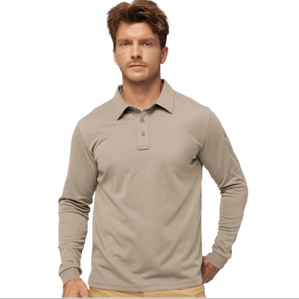 NWT Mier Khaki Long Sleeve Polo Sz M